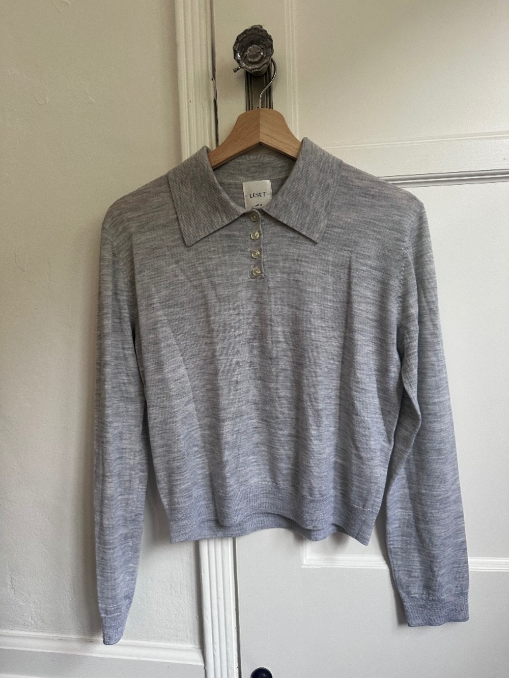 LESET Gray Wool Polo Sweater Size XS Merino Wool